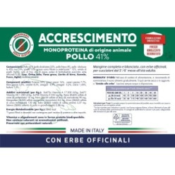 Crocchette per l'accrescimento dei cuccioli con carne di pollo ed erbe officinali da 12,5Kg