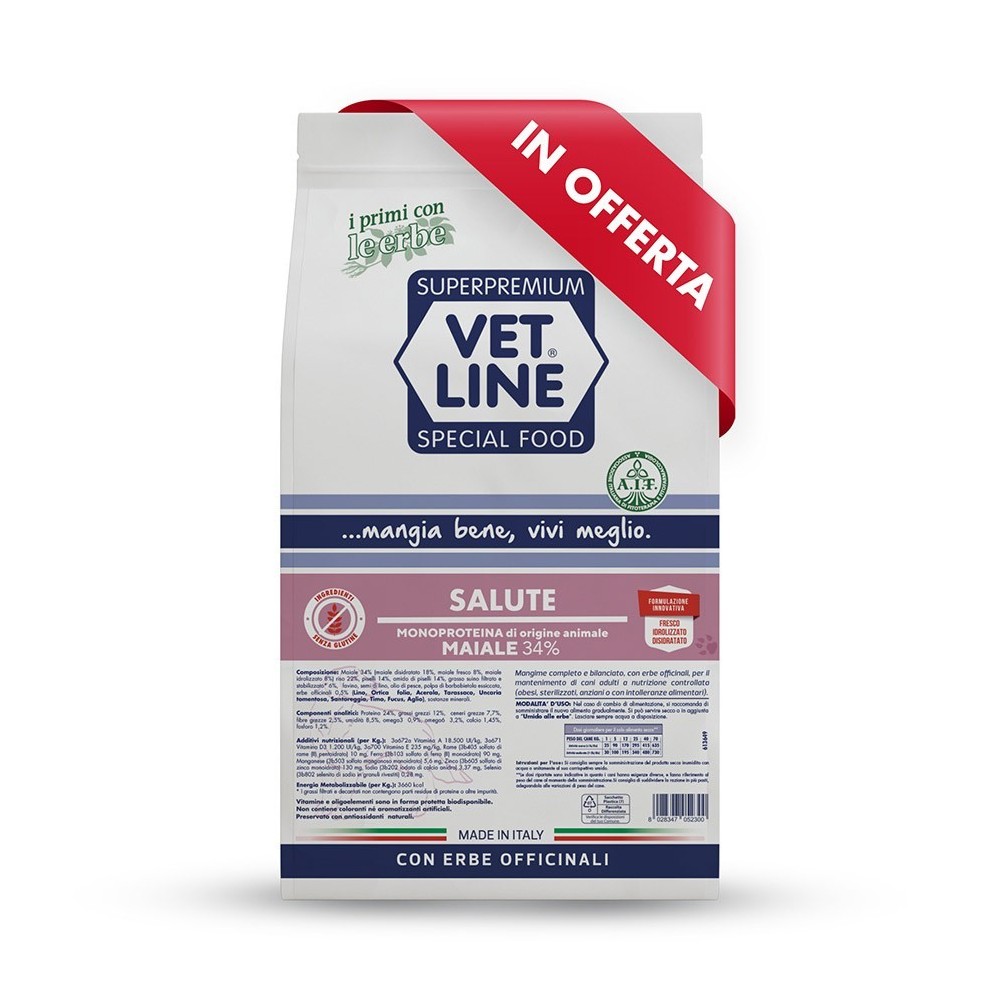Crocchette per cani adulti con intolleranze alimentari con carne di maiale ed erbe officinali da 12,5Kg