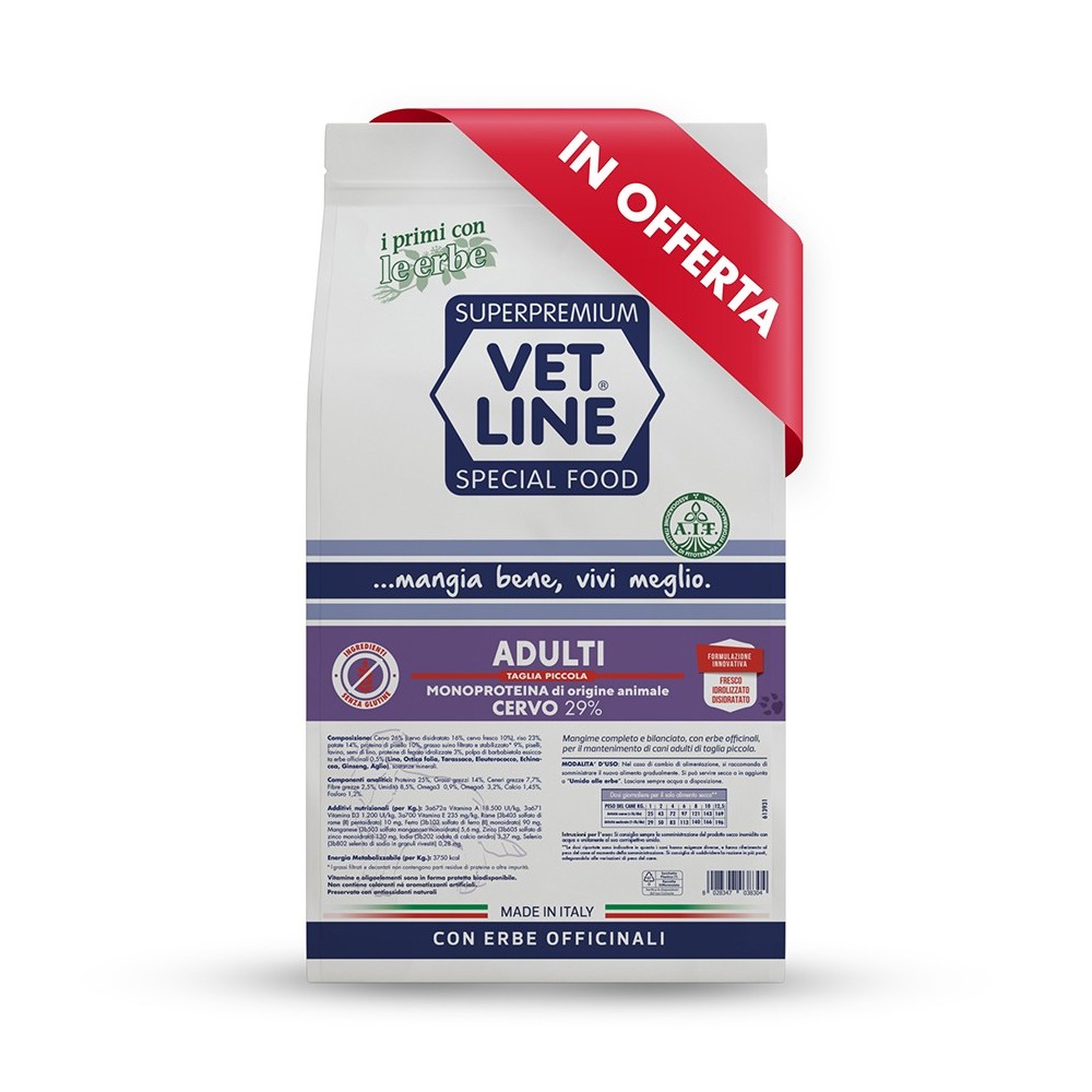 Crocchette per cani di piccola taglia con carne di cervo ed erbe officinali da 3Kg